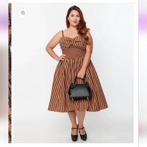 Unique Vintage 1950s Orange & Black Plaid Shimmy & Shake Swing Dress L/10-12